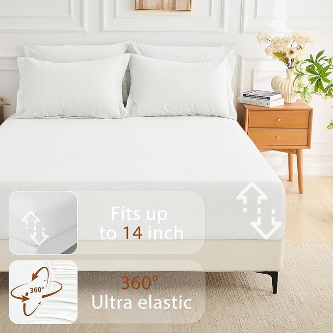 MUXHOMO 7 Pieces California King Comforter Set, Soft Bed in a Bag Cal King Size, All Season Bedding Set with Comforter, Flat Sheet, Fitted Sheet, Pillowcases & Shams, White