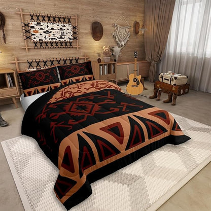 Erosebridal Boys Twin Rustic Western Comforter Set, Southwestern Aztec Bedding Set for Teens Men Bedroom, Exotic American Native Quilt Vintage Bohemian Geometric Bedding Comforter Sets,Brown Black