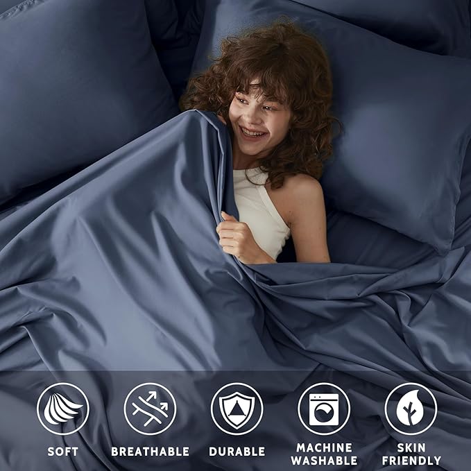 Cal King Size Sheets Set - 6 Piece Luxuriously Soft & Cooling Sheets Cal King Size - Ultra Soft 16" Deep Pocket Cal King Sheet Set - Fitted Sheet & Pillowcase Sets (Cal King Navy Blue)
