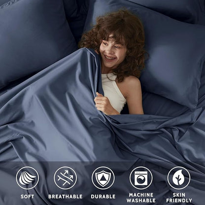 Cal King Size Sheets Set - 6 Piece Luxuriously Soft & Cooling Sheets Cal King Size - Ultra Soft 16" Deep Pocket Cal King Sheet Set - Fitted Sheet & Pillowcase Sets (Cal King Navy Blue)