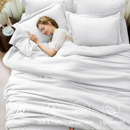 FUANNA Queen Comforter Set White, 7 Pieces Soft Bedding Sets Queen Size, All Season Lightweight Bed in a Bag with Comforter, Flat Sheet, Fitted Sheet, Pillowcases & Shams