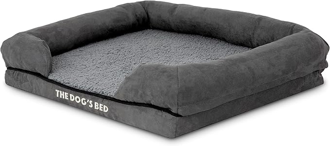 The Dog’s Bed Orthopedic Memory Foam Dog Bed with Bolsters, Plush Fabric, Grey Plush, S