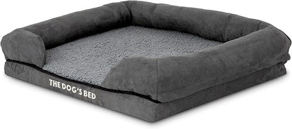 The Dog’s Bed Orthopedic Memory Foam Dog Bed with Bolsters, Plush Fabric, Grey Plush, S