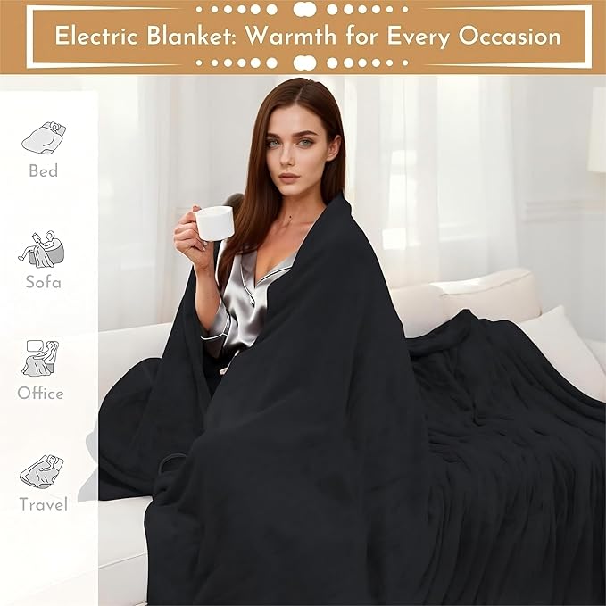 Electric Heated Blanket 72"x84" Full Size Flannel Heated Blanket, Cozy & Warm for All Night, 4 Heat Settings & 10 Hours Auto Off, Machine Washable, Iron Grey
