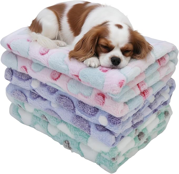 Three Piece Pet Blanket Set for Dogs Cats Soft Comfy Puppy and Kittens Bed Blanket Fluffy Fleece Pets Throw with Cute Patterns (Medium 30x20.5 inch, Colored Heart)