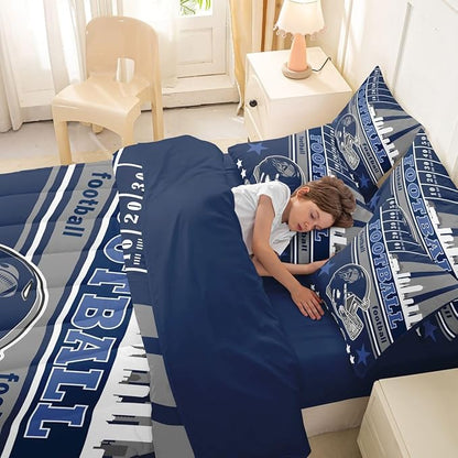 Feelyou Football 7 Pieces Comforter Sets Queen Size Kids Rugby Sports Bedding Set for All Season Football City Bed in a Bag with Comforter, Sheets, Pillowcases & Cushion Cover