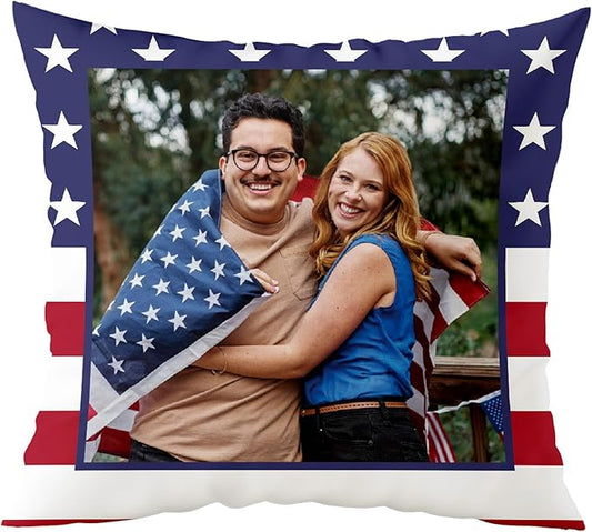 Fabric Textile Products Custom Pillow - USA Made - Personalized Pillows with Pictures - Throw Pillow - Personalized Gift - Red White and Blue - Patriot Gifts - 4th of July Decor (16"x16")
