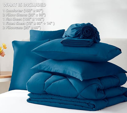 CozyLux King Size Comforter Set Teal - 7 Pieces Bed in a Bag King, Luxury Soft Bed Set for All Seasons, Bedding Set with Down Alternative Comforter, Sheets, Pillowcases & Shams