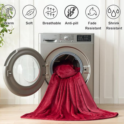 Hansleep Fleece Red Full Blanket, Super Soft Flannel Fuzzy Plush Cozy Blanket for All Seasons, Red, Full 84x90 Inches