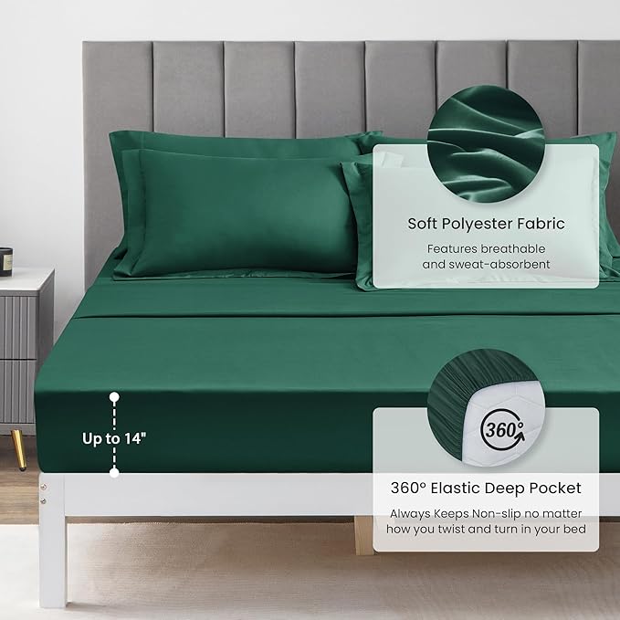 Love's cabin Twin Comforter Set Dark Green, 5 Pieces Twin Bed in a Bag, All Season Bedding Sets with 1 Comforter, 1 Flat Sheet, 1 Fitted Sheet, 1 Pillowcase and 1 Pillow Sham