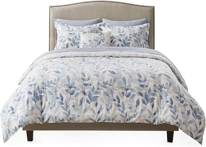 Madison Park Essentials Cozy Bed in a Bag Reversible Comforter with Complete Sheet Set - Modern Botanical Print All Season Cover, Shams, Decorative Pillow, King(104"x92"), Blue 8 Piece