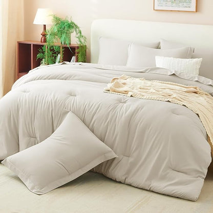 CozyLux Full Comforter Set Beige, 7 Pieces Bed in a Bag Soft Bedding Comforter Set with Sheets, All Season Boho 7PC Bed Sets with Comforter, Fitted Sheets, Flat Sheets, Pillow Shams and Pillowcases