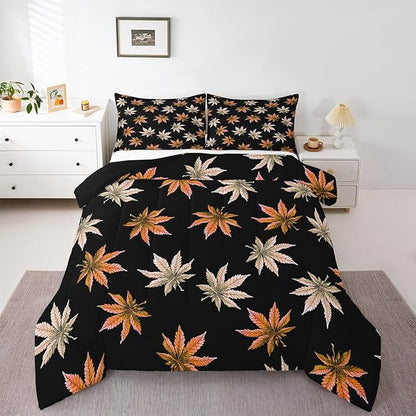 Erosebridal Orange Leaves Comforter Set Toddler, Leaves Bedding for Kids Teens Adult,Tropical Botanical Down Comforter,Exotic Plant Bedding Comforter Sets,Soft Cozy