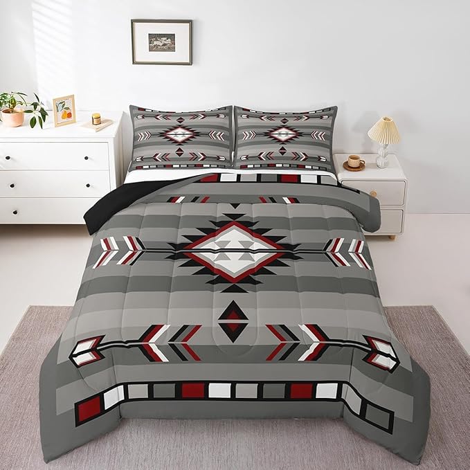 Erosebridal Western Boho Bedding Sets Queen Southwestern Aztec Comforter Set Bohemian American Native Quilt Set for Boys Adults Men,Exotic Tribal Geometric Duvet Insert Farmhouse Home Room Decor
