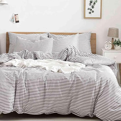 Nanko Queen Size Comforter Set, Grey and White Striped Print Pattern Soft Reversible Down Alternative Quilted Duvet Insert Bed Sets, Bedding Sets in a Bag for Women Men Teen, 90x90 3 Pcs Gray Stripe