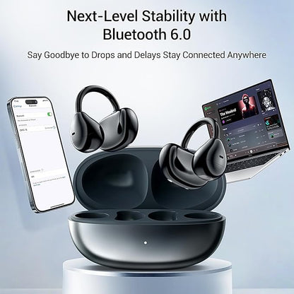 Open Ear Clip on Earbuds Wireless Bluetooth 6.0 Wireless Clip On Earbuds Charging Case 80 Hours Playtime Sport Earphones Built-in Mic IPX7 Waterproof for Running Fitness