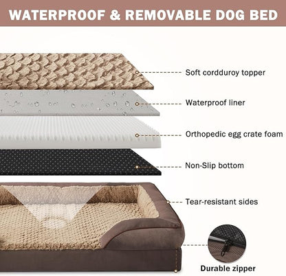 INVENHO Orthopedic Dog Bed for Extra Large Dogs, XXL Egg-Crate Foam Dog Couch with Washable Removable Cover, Waterproof Lining and Nonskid Bottom