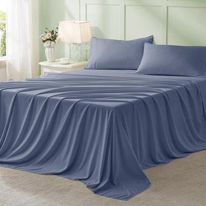 Anluoer Grayish Blue King Comforter Set 7 Pieces, Bed in a Bag with Sheets, All Season Bedding Sets with 1 Comforter, 2 Pillow Shams, 2 Pillowcases, 1 Flat Sheet, 1 Fitted Sheet