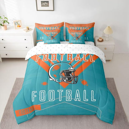 Feelyou Football 7 Pieces Comforter Sets Queen Size Rugby Sports Bedding Set for All Season Football City Bed in a Bag with Comforter, Sheets, Pillowcases & Cushion Cover