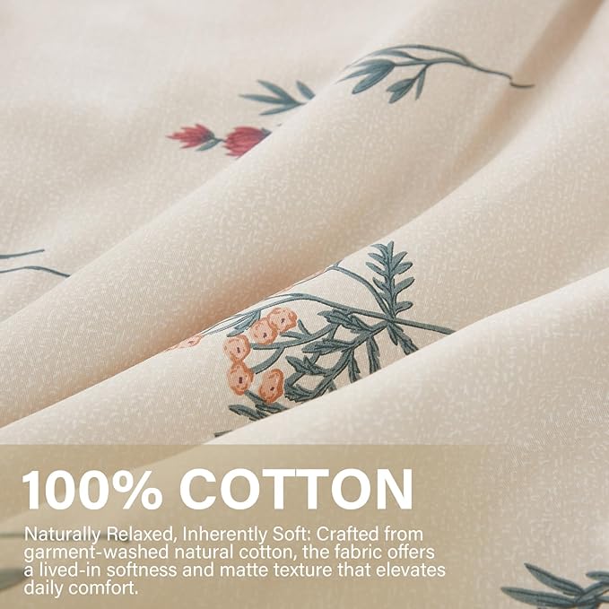 100% Cotton Comforter Set King Size Cute Floral Bedding Comforter Sets 3 Pieces Chic Garden Printed Comforter Sets Breathable Soft Reversible Botanical Comforter(Floral, King)