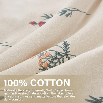 100% Cotton Comforter Set King Size Cute Floral Bedding Comforter Sets 3 Pieces Chic Garden Printed Comforter Sets Breathable Soft Reversible Botanical Comforter(Floral, King)