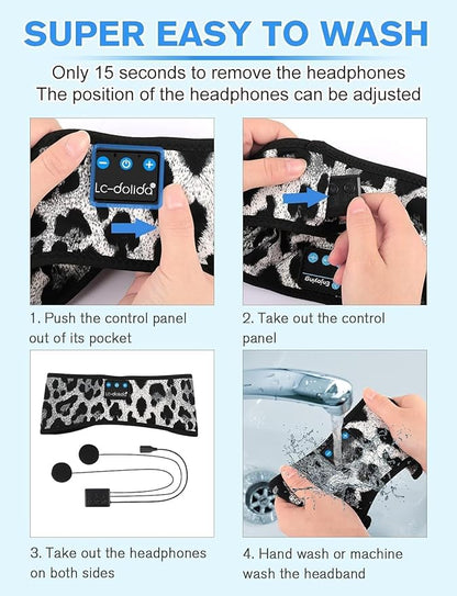 LC-dolida Sleep Headphones Bluetooth 5.4 Headband, Sports Wireless Earphones with Ultra-Thin HD Stereo Speaker Sweat Resistant Earbuds Sleeping Headphone for Workout Running Cool Gadgets Unique Gifts