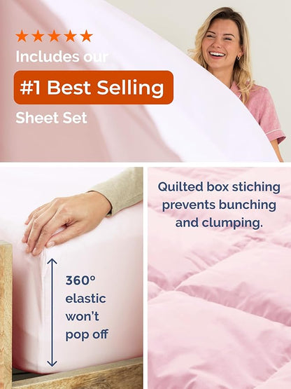 King Comforter Set - 7 Piece Bed in a Bag King Size Bed Set - Down Alternative Comforter, Flat Sheet, Fitted Sheet, Pillowcase & Shams for All Seasons - Ultra Soft, Comfy & Breathable - Lavender Pink