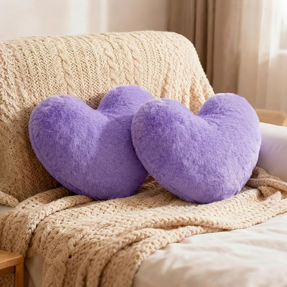 Nydotd Heart Pillows Cute Fuzzy Throw Pillow Purple Love Heart Shaped Decorate Pillows for Bed Livingroom Sofa Gifts Home Decor Cushion Small 11.8" x 10"