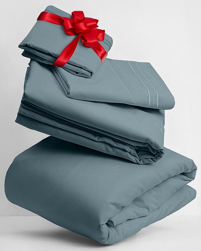 Mellanni Twin Sheets Set - 3 PC Iconic Collection Bedding - Hotel Luxury, Extra Soft, Cooling Bed Sheets - Wrinkle, Fade, Stain Resistant (Twin, Spa Blue)