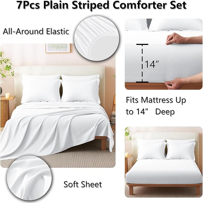 CozyLux Full Comforter Set - 7 Pieces Bed in a Bag White Comforter Set with Sheets Luxury Bed Set All Seasons, Soft Bedding Set with Down Alternative Comforter, Sheets, Pillowcases & Shams