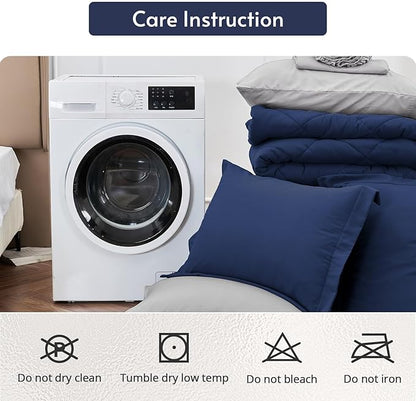 MUXHOMO 5 Pieces Twin Comforter Set, Reversible Bed in a Bag Twin Size, All Season Bedding Set with Comforter, Flat Sheet, Fitted Sheet, Pillowcases & Shams, Navy & Light Grey