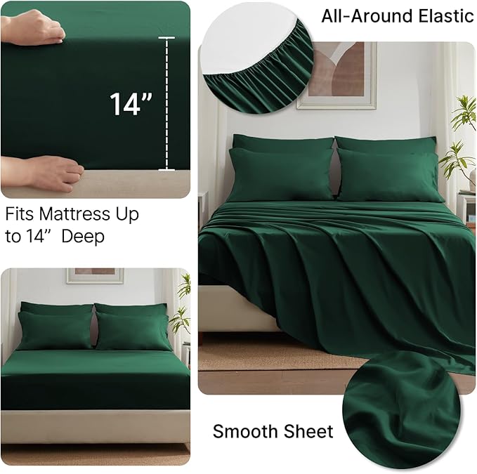Anluoer Full Comforter Set 7 Piece, Emerald Green Bed in a Bag with Sheets, Comforters Full Size Bedding Sets with 1 Comforter, 2 Pillow Shams, 2 Pillowcases, 1 Flat Sheet,1 Fitted Sheet