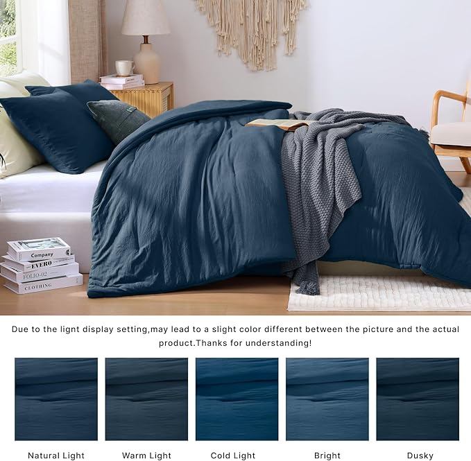 WRENSONGE Full Size Comforter Sets - 3 Pieces Serenity Blue Comforter Prewashed Soft Lightweight for All Seasons, Fluffy Down Alternative Comforter Full Size with 2 Pillow Shams