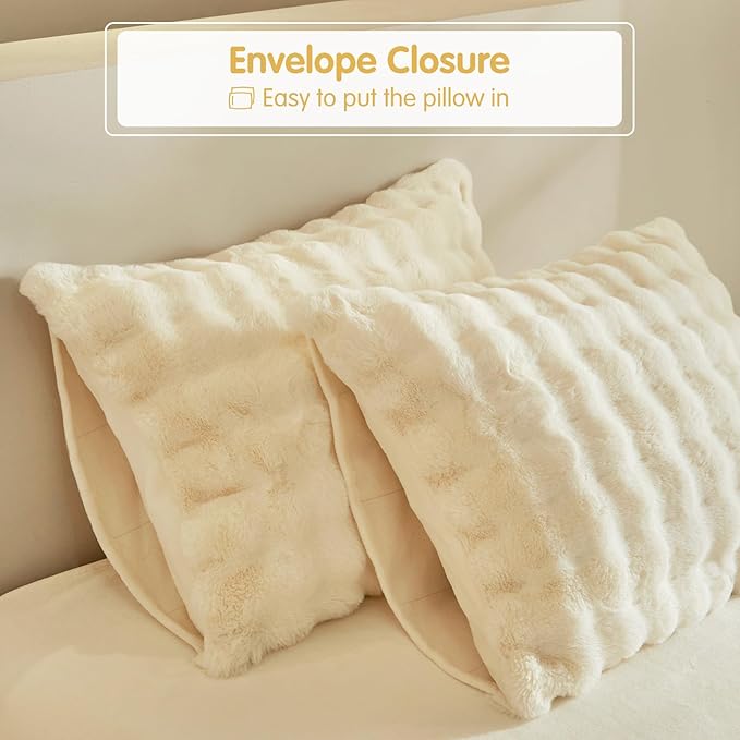 Tokokimo Faux Fur Comforter Set King Size, Ultra Soft Reversible Heavyweight Fluffy Bedding, Extra Warm Winter Comforter with 2 Pillow Cases, All Season Fuzzy Comforter Set, Beige