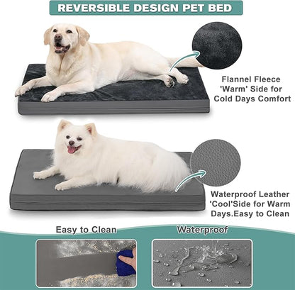 Waterproof XXL Dog Beds Large Sized Dogs, Orthopedic Washable Crate Pad 48 inch, Jumbo XXLarge Foam Pet Bed with Removable Cover Reversible, Anti-Slip Kennel Pad, 47"x29", Dark Gray