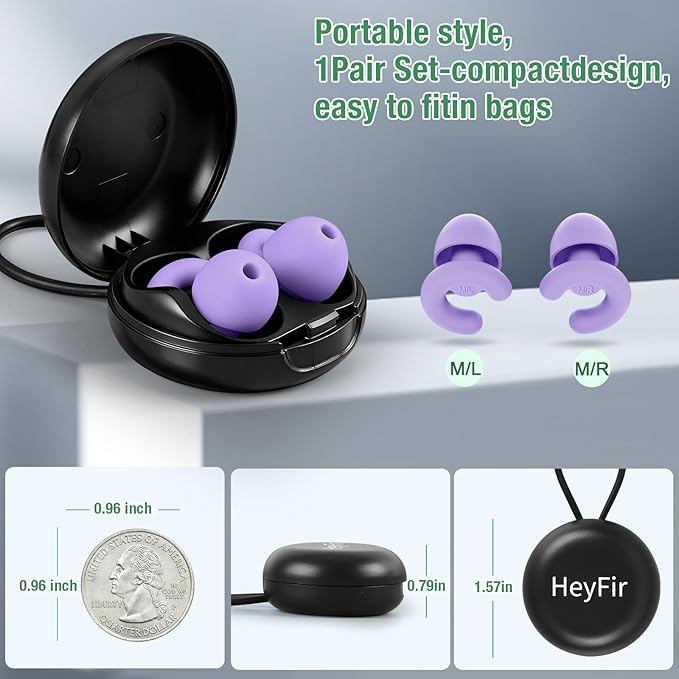 Noise Cancelling Ear Plugs for Sleep, Small Ear Fit - No-Pain for Side Sleepers, 33dB NRR Reusable Silicone One-Piece Design, 4 Sizes for Adults & Kids, Portable Case
