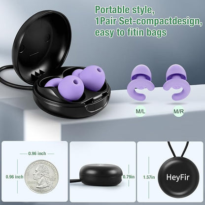 Noise Cancelling Ear Plugs for Sleep, Small Ear Fit - No-Pain for Side Sleepers, 33dB NRR Reusable Silicone One-Piece Design, 4 Sizes for Adults & Kids, Portable Case