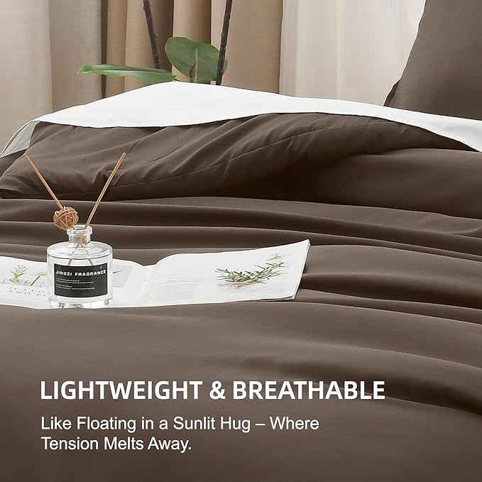 Litanika Comforters California King Size Chocolate, 3 Pieces Lightweight Solid Bedding Set & Collections, All Season Fluffy Bed Set (104x96 Inches Comforter & 2 Pillowcases)