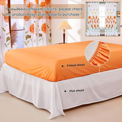 EVENHUG Queen Comforter Set 7 Pieces Reversible Queen Size Comforters for All Season Orange Sunflower Floral Bedding Sets Bed in a Bag with Flat Sheet and Fitted Sheet,Pillowcases & Shams (88"x88")