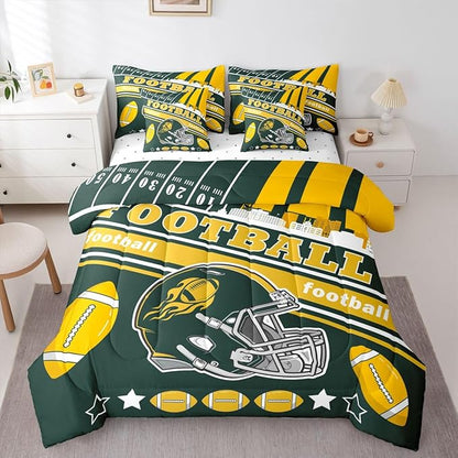 Feelyou Football 7 Pieces Comforter Sets Full Size Kids Rugby Sports Bedding Set for All Season Football City Bed in a Bag with Comforter, Sheets, Pillowcases & Cushion Cover