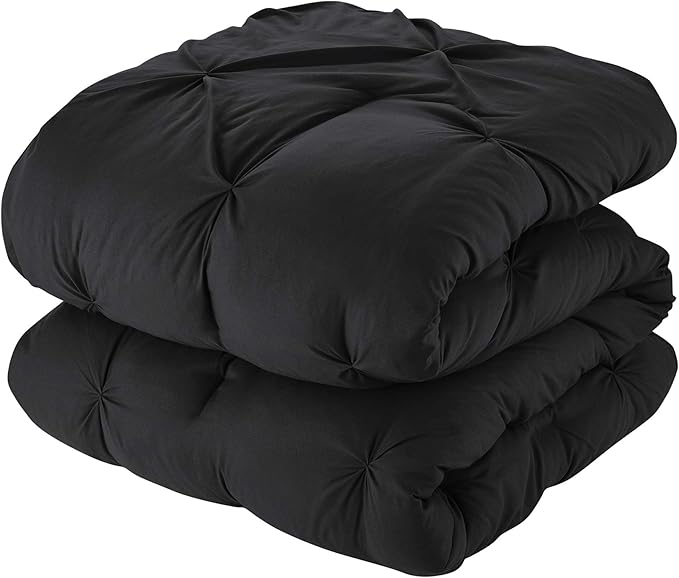 Comforter Set 8 Piece Bed in a Bag Design, Bed Sheets, 2 Pillowcases, & 2 Shams Down Alternative All Season Warmth, Queen, Pintuck Black, (Pack of 3)