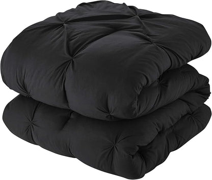 King Size Comforter Set 8 Piece Bed in a Bag with Bed Skirt, Fitted Sheet, Flat Sheet, 2 Pillowcases, 2 Pillow Shams, King, Pintuck Black