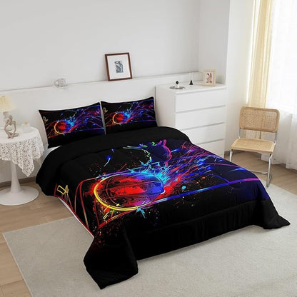 Erosebridal Basketball Comforter Set Twin 3D Sports Bedding Sets for Boys Teens Kids Men Tie Dye Fire and Ice Comforter Player Sport Game Warm Soft Lightweight Red Blue Quilt Set, Black
