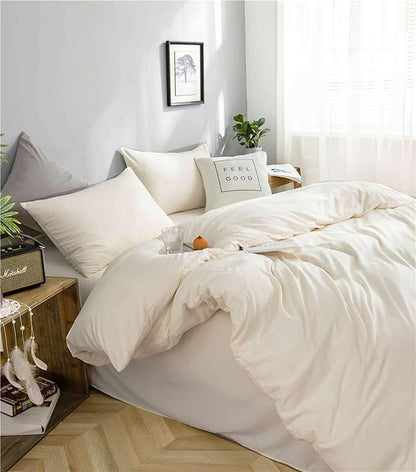 Nanko Beige Queen Size Comforter Set, Spring Soft Microfiber Reversible Down Alternative Quilted Duvet Insert, Modern Farmhouse Neutral Bedding Sets Bed in a Bag for Women Men,88 x 90 inch 3pcs, Cream