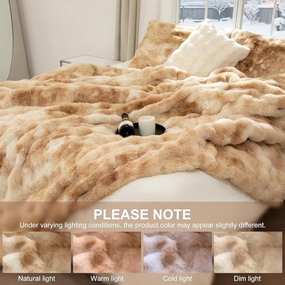 Faux Fur Electric Blanket King Size 100"X90" - Bubble Faux Fur Heated Blanket Fluffy Soft Thick with 6 Heating Levels & 10 hrs Timer Settings, Washable & ETL Certified for Bed, Tie-Dye Beige