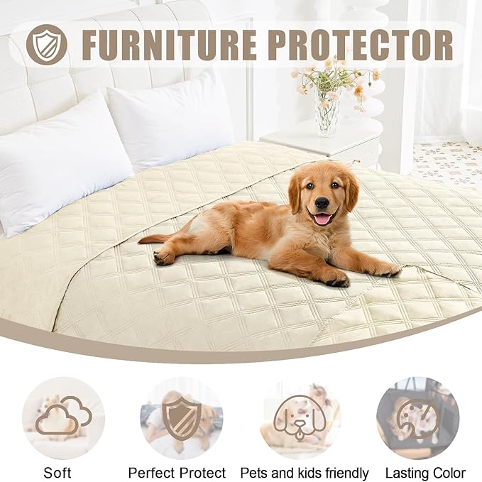 Smiry Waterproof Dog Bed Cover Blanket 40x80, Soft Reversible Pet Blanket, Washable Leakproof Cats Dogs Couch Cover for Sofa, Couch, Furniture, Beige/Beige