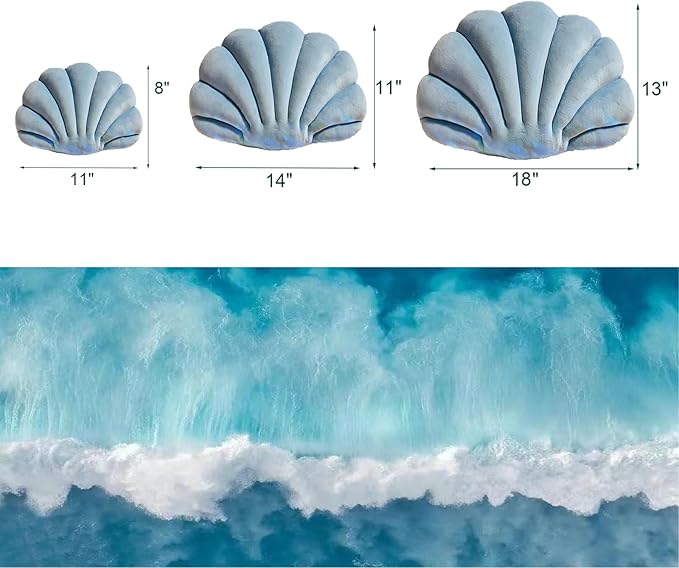YRXRUS Shell Throw Pillows, Light Blue Shell Shaped Pillow, Small Cute Seashell Decorative Pillow Ocean Series Cushion for Bedroom Living Kids Room Gifts Pillow 11 X 8 Inch
