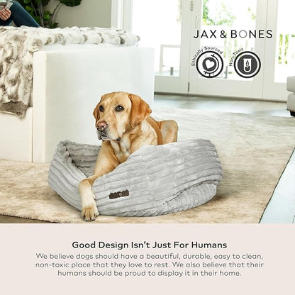 Jax & Bones Dog Bed Napper - Luna Grey Machine Washable Bed For Dogs - Extra Heavy Duty Bolstered Sides - Medium Grey Dog Mat Beds | 35 x 27 Inches