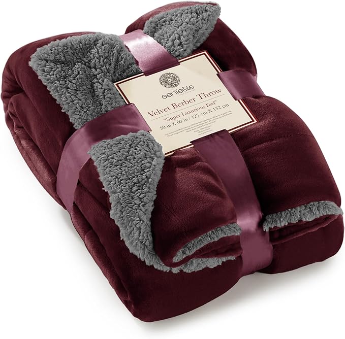 Genteele Sherpa Throw Blanket Super Soft Reversible Ultra Luxurious Plush Blanket, 50 x 60 inches, Rich Burgundy Red/Gray