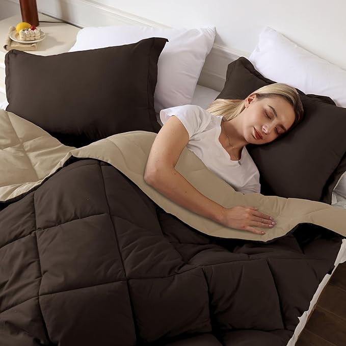 downluxe California King Comforter Set - Brown and Tan Cal King Comforter Set, Soft Bedding Sets for All Seasons - 3 Pieces - 1 Comforter (104"x96") and 2 Pillow Shams(20"x36")